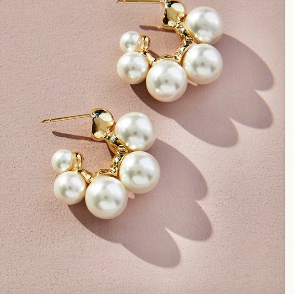 Anthropologie Lake Life Pearl Huggie Hoops - Picture 2 of 7